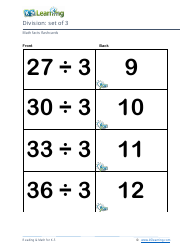 Math Facts Flashcards - Division - Set of 1-3, Page 9
