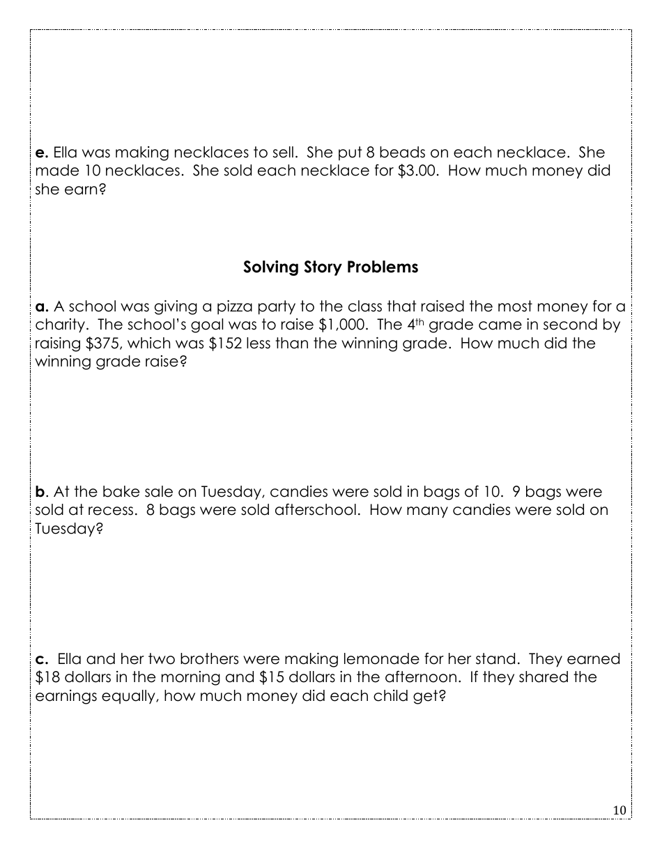 Rising Fourth Grade Math Summer Packet, Page 10