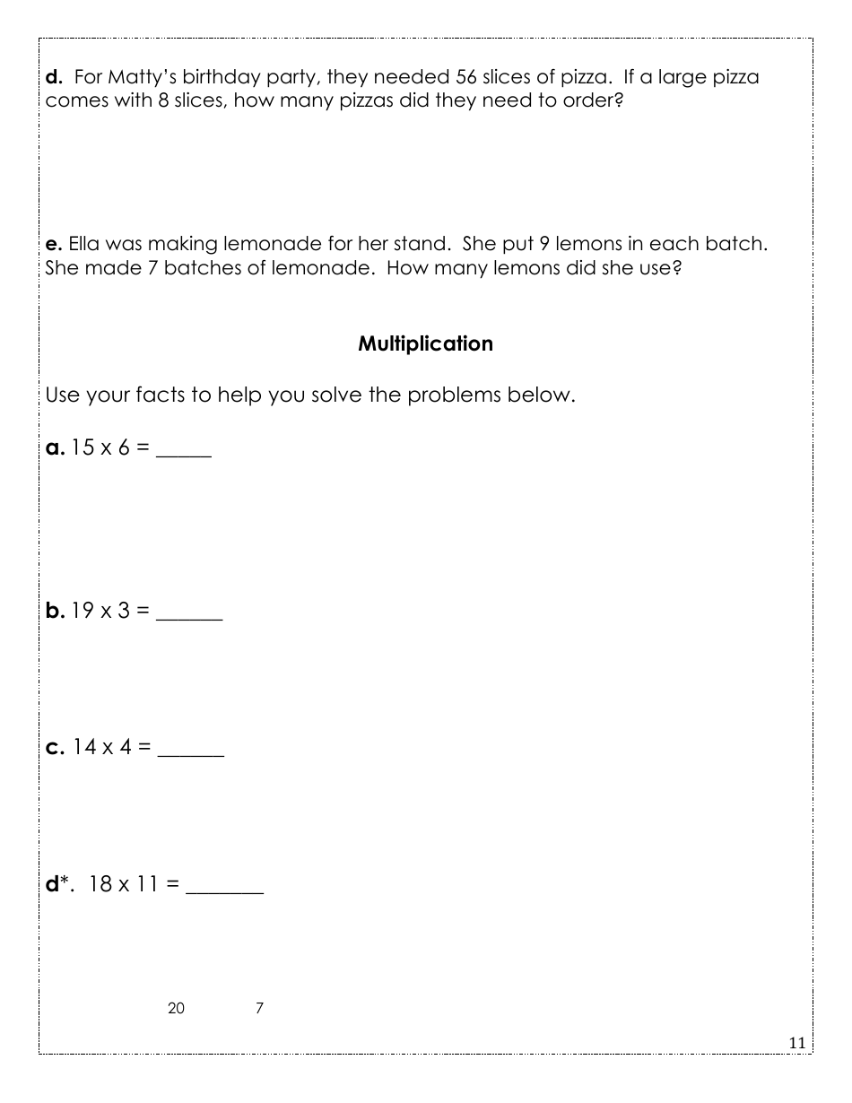 Rising Fourth Grade Math Summer Packet, Page 11
