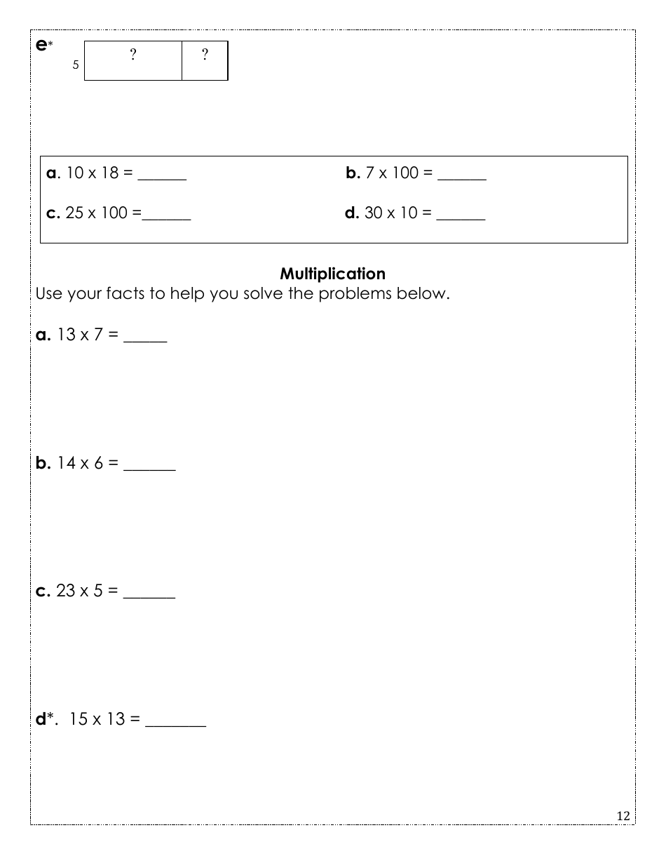 Rising Fourth Grade Math Summer Packet, Page 12