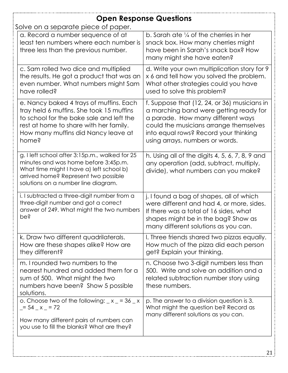 Rising Fourth Grade Math Summer Packet, Page 21