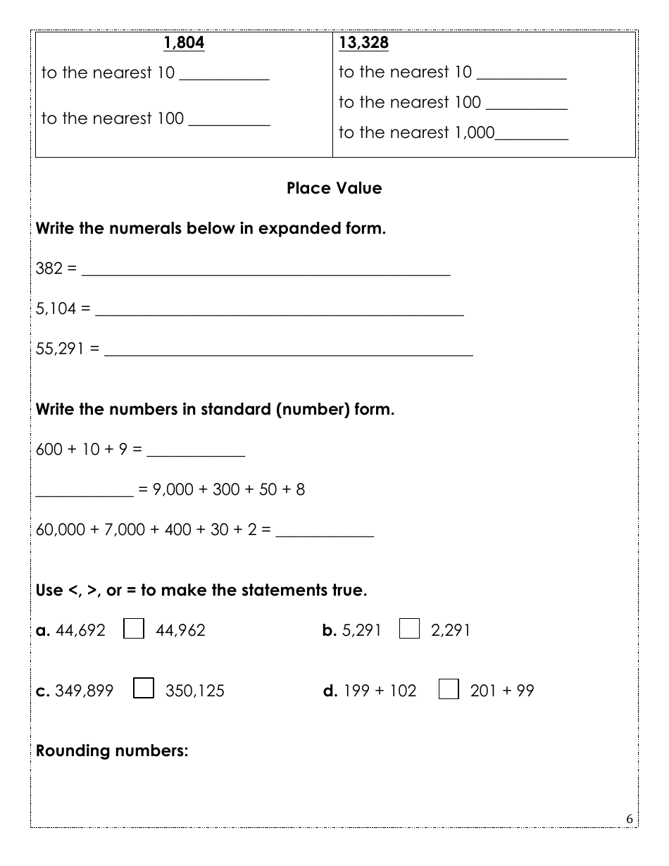 Rising Fourth Grade Math Summer Packet, Page 6