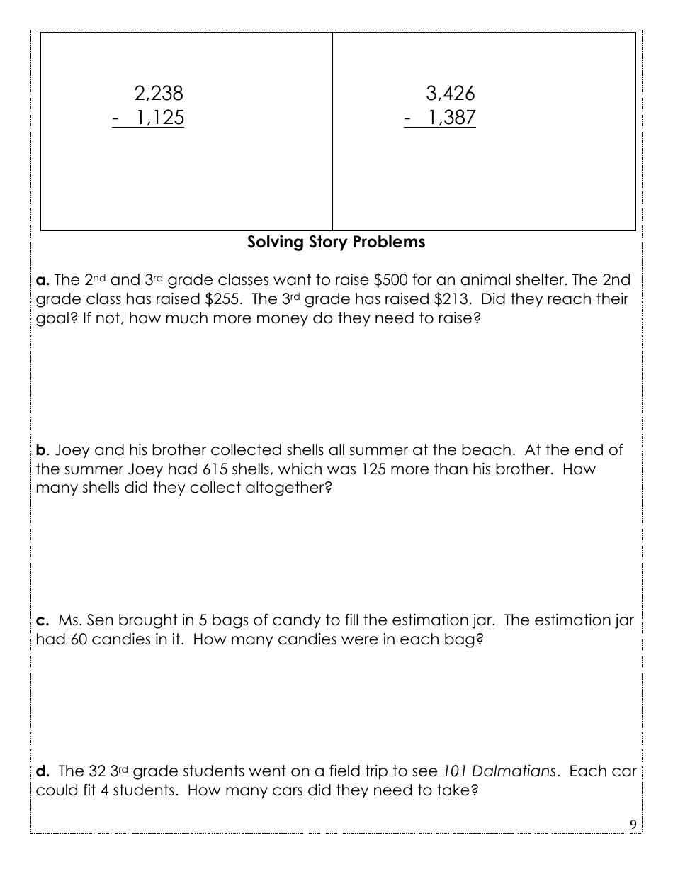 Rising Fourth Grade Math Summer Packet, Page 9
