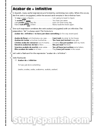 Document preview: Spanish Flashcard - Acabar De + Infinitive