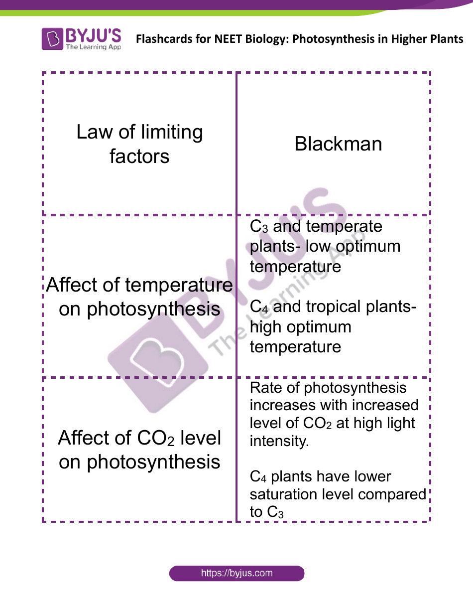 Biology Flashcards - Photosynthesis in Higher Plants, Page 8