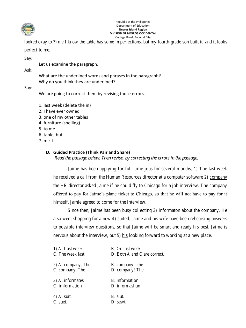 Lesson Exemplar in English Grade Vi - Philippines, Page 12