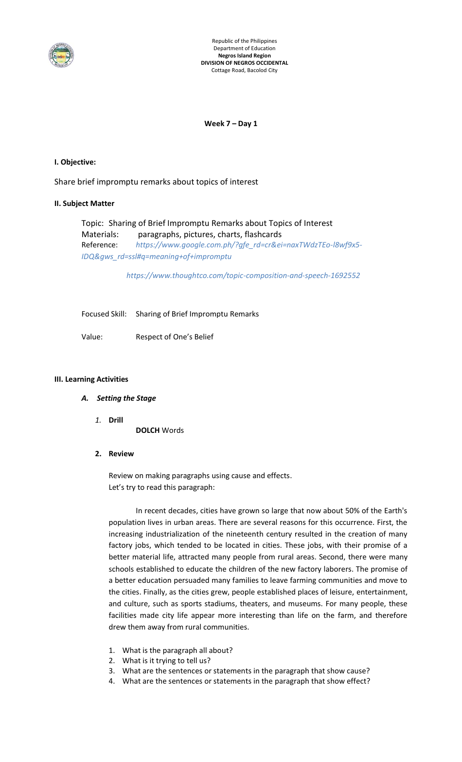 Lesson Exemplar in English Grade Vi - Philippines, Page 25