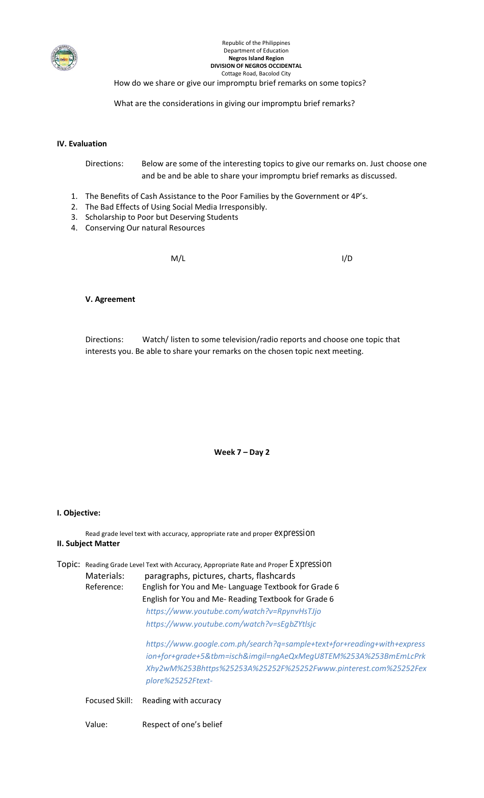Lesson Exemplar in English Grade Vi - Philippines, Page 28