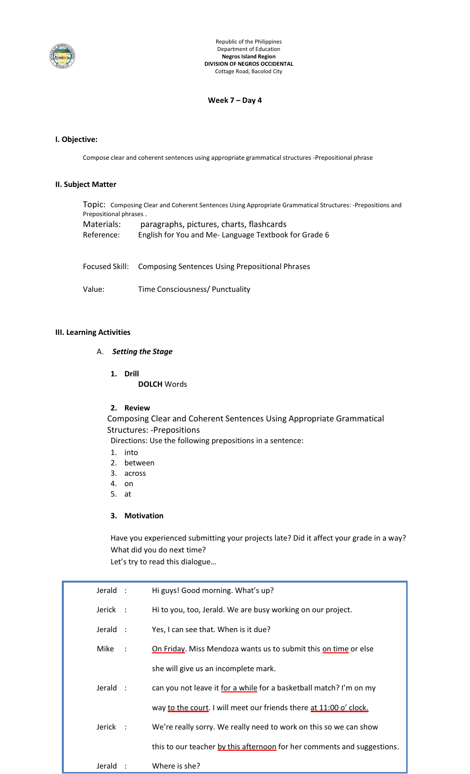 Lesson Exemplar in English Grade Vi - Philippines, Page 37