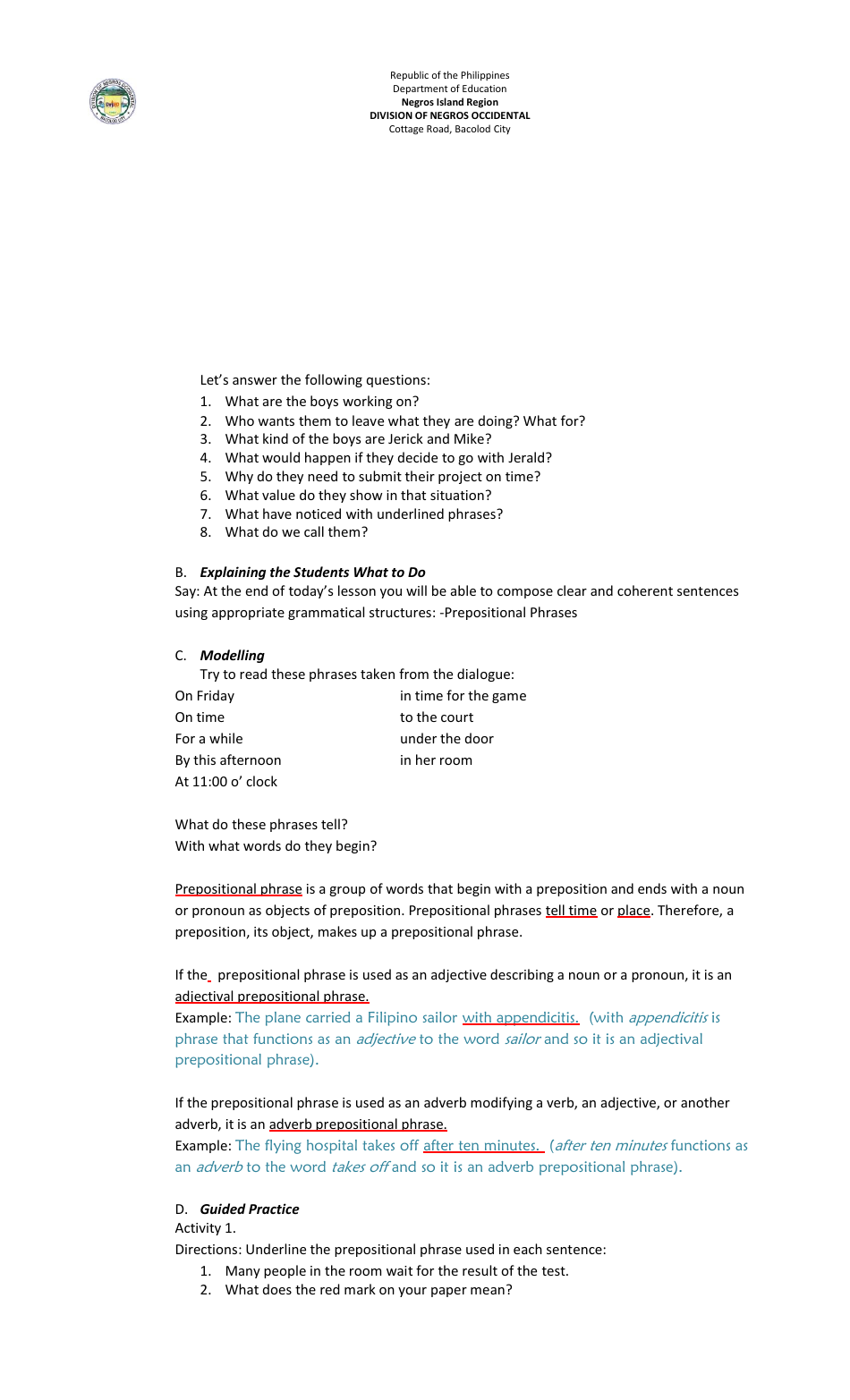 Lesson Exemplar in English Grade Vi - Philippines, Page 38