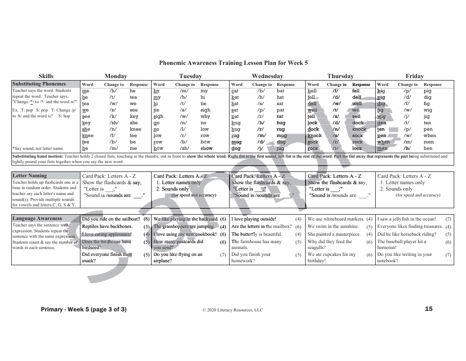 Phonemic Awareness Training Lesson Plan - Sample, Page 10