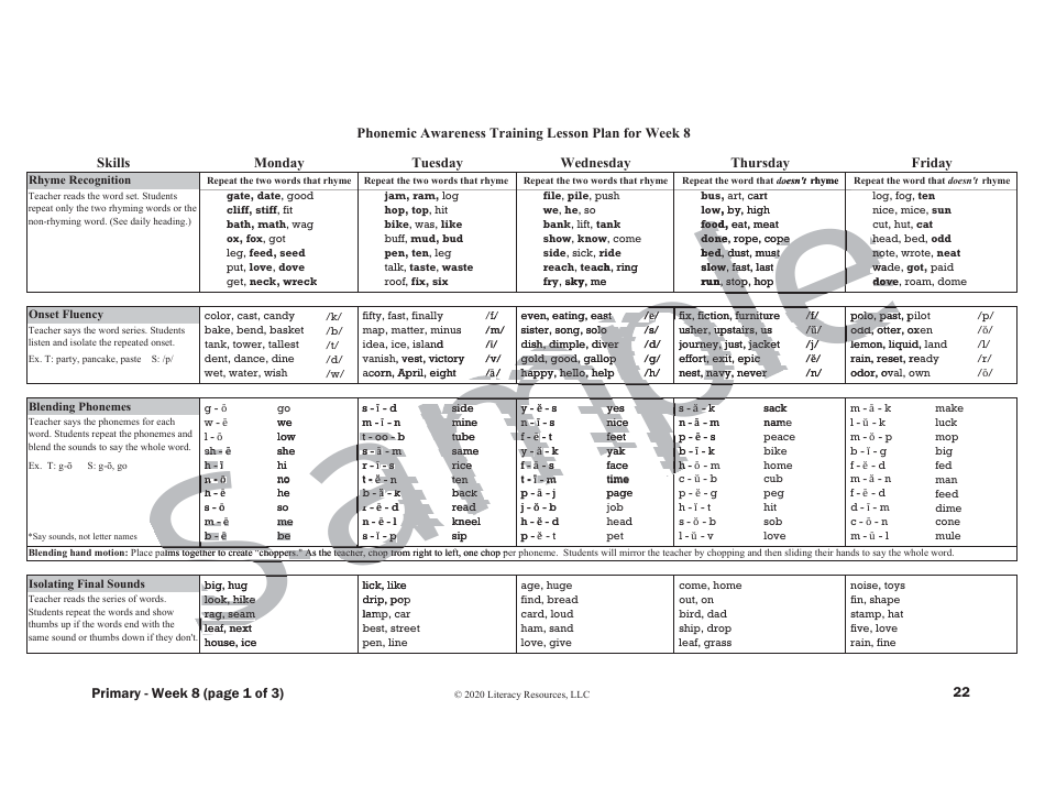 Phonemic Awareness Training Lesson Plan - Sample, Page 11