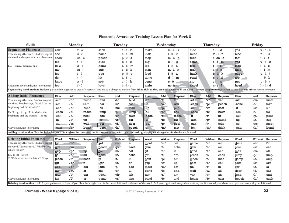 Phonemic Awareness Training Lesson Plan - Sample, Page 12
