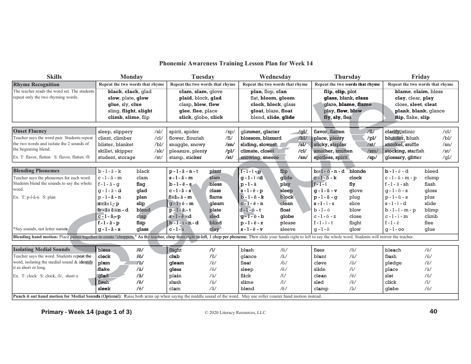 Phonemic Awareness Training Lesson Plan - Sample, Page 14