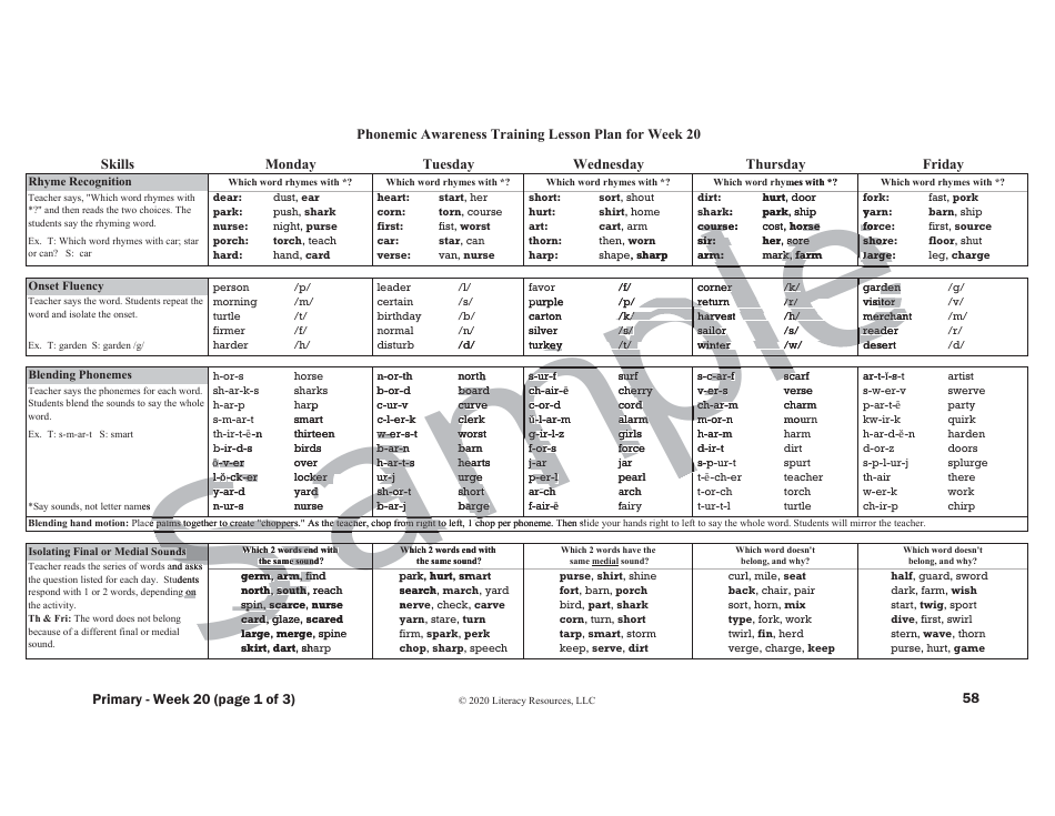 Phonemic Awareness Training Lesson Plan - Sample, Page 17