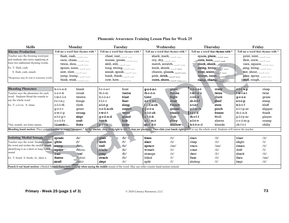 Phonemic Awareness Training Lesson Plan - Sample, Page 20
