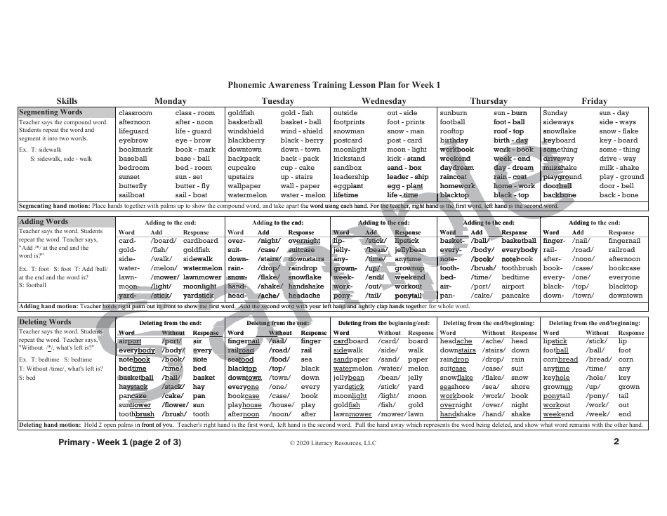 Phonemic Awareness Training Lesson Plan - Sample, Page 3