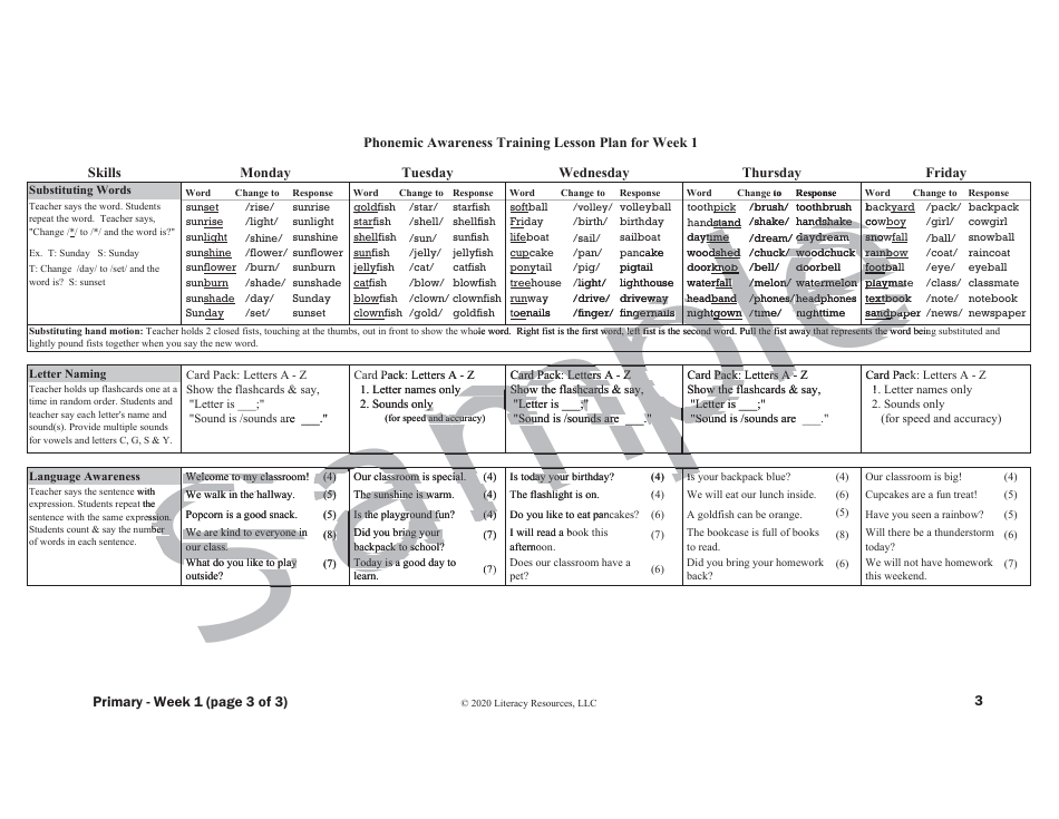 Phonemic Awareness Training Lesson Plan - Sample, Page 4