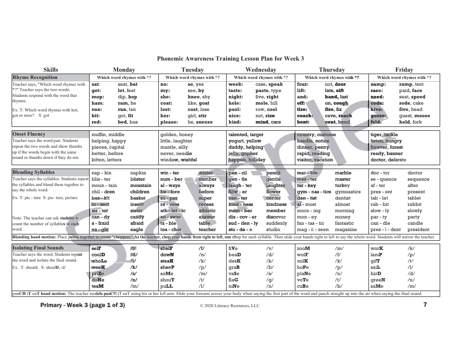 Phonemic Awareness Training Lesson Plan - Sample, Page 5