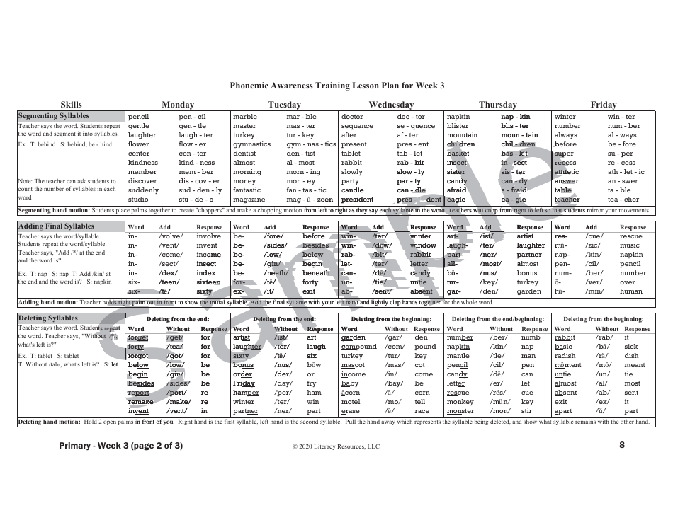 Phonemic Awareness Training Lesson Plan - Sample, Page 6