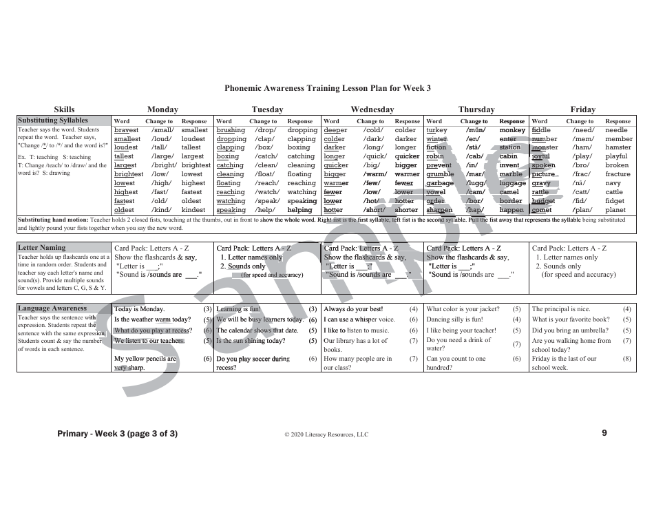 Phonemic Awareness Training Lesson Plan - Sample, Page 7