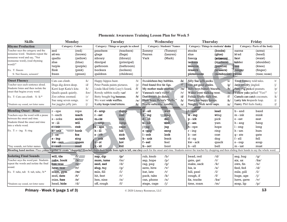 Phonemic Awareness Training Lesson Plan - Sample, Page 8