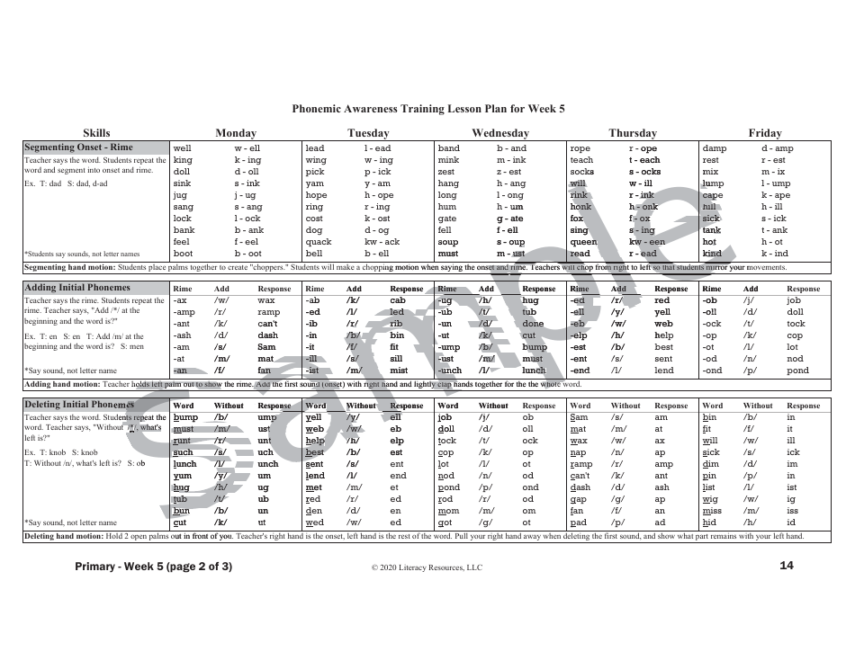Phonemic Awareness Training Lesson Plan - Sample, Page 9