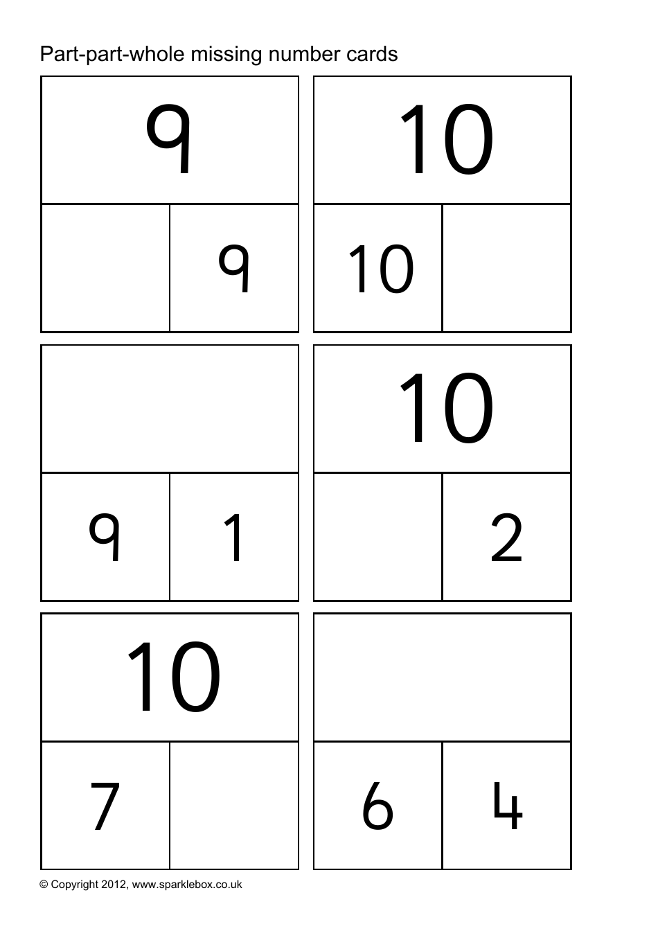 Part-Part-Whole Missing Number Cards, Page 10