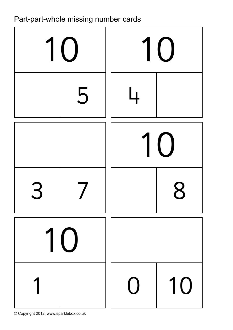 Part-Part-Whole Missing Number Cards, Page 11