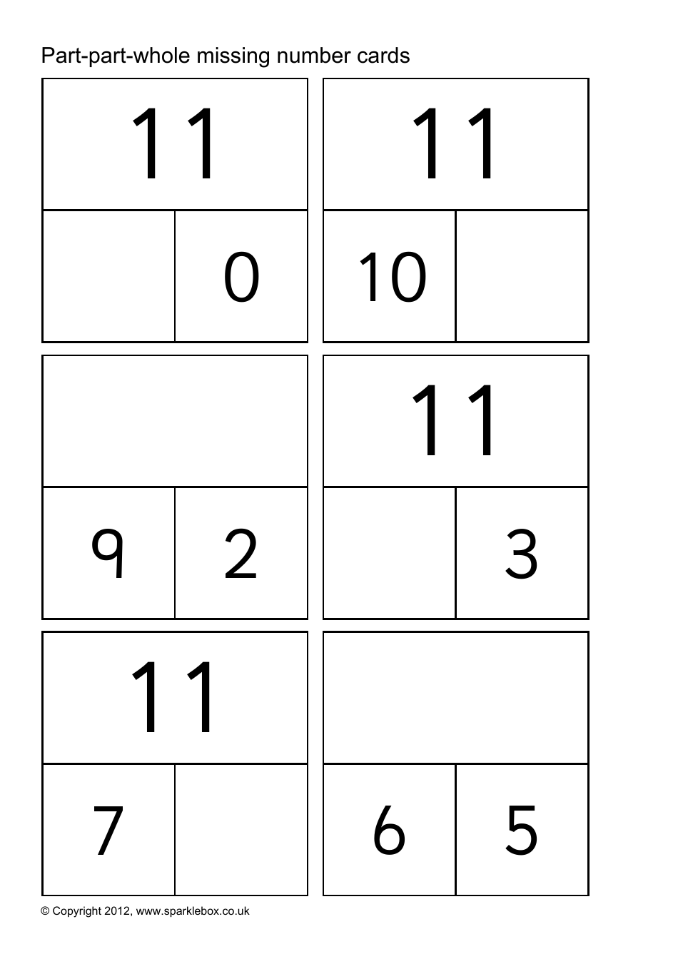 Part-Part-Whole Missing Number Cards Download Printable PDF ...