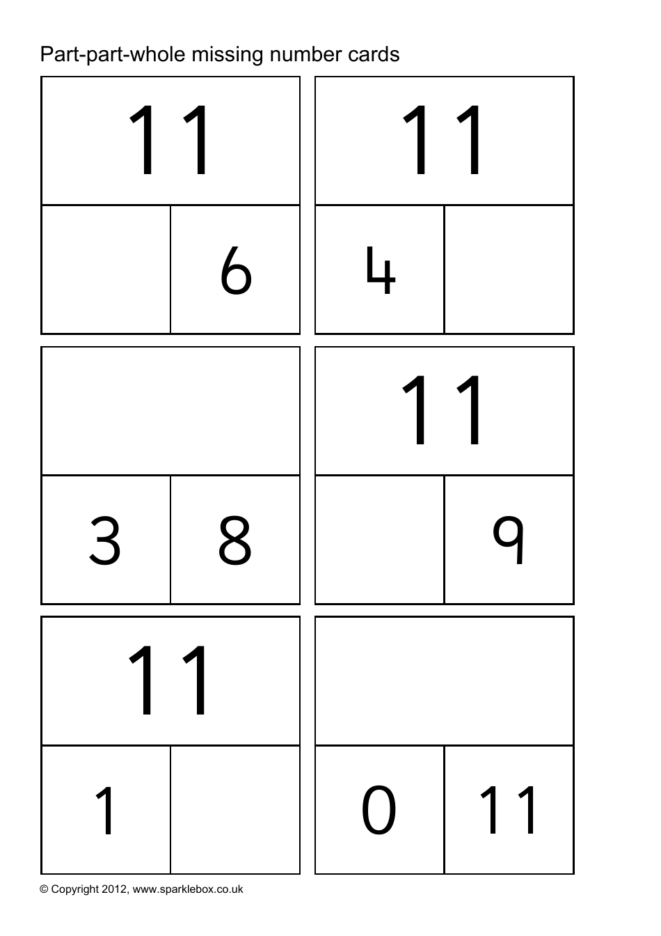 Part-Part-Whole Missing Number Cards, Page 13