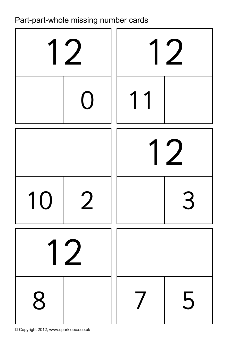 Part-Part-Whole Missing Number Cards, Page 14