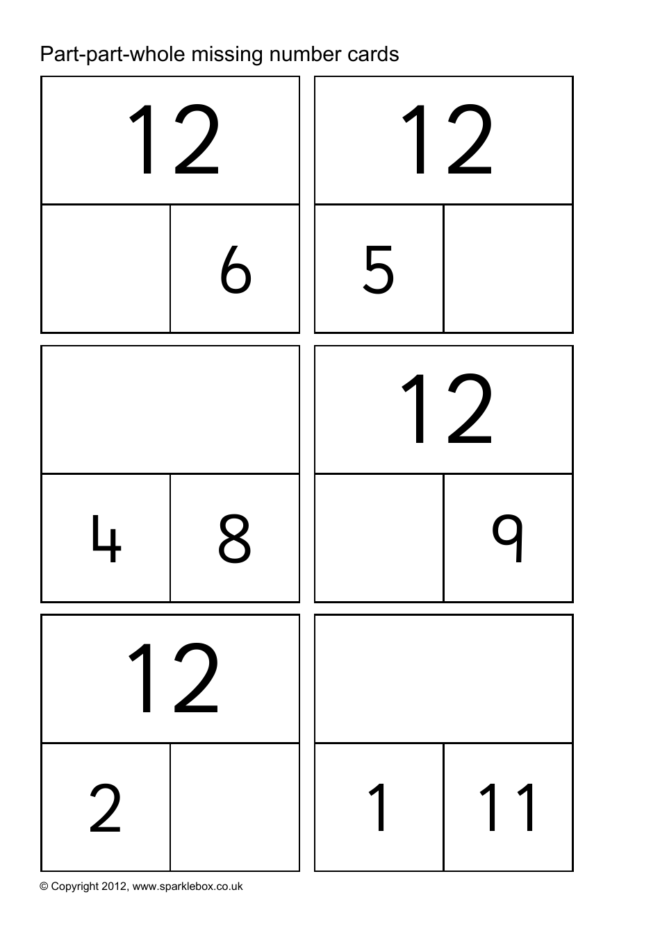 Part-Part-Whole Missing Number Cards, Page 15