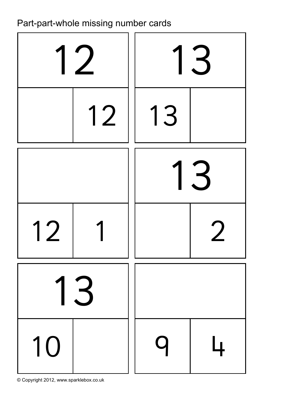 Part-Part-Whole Missing Number Cards, Page 16