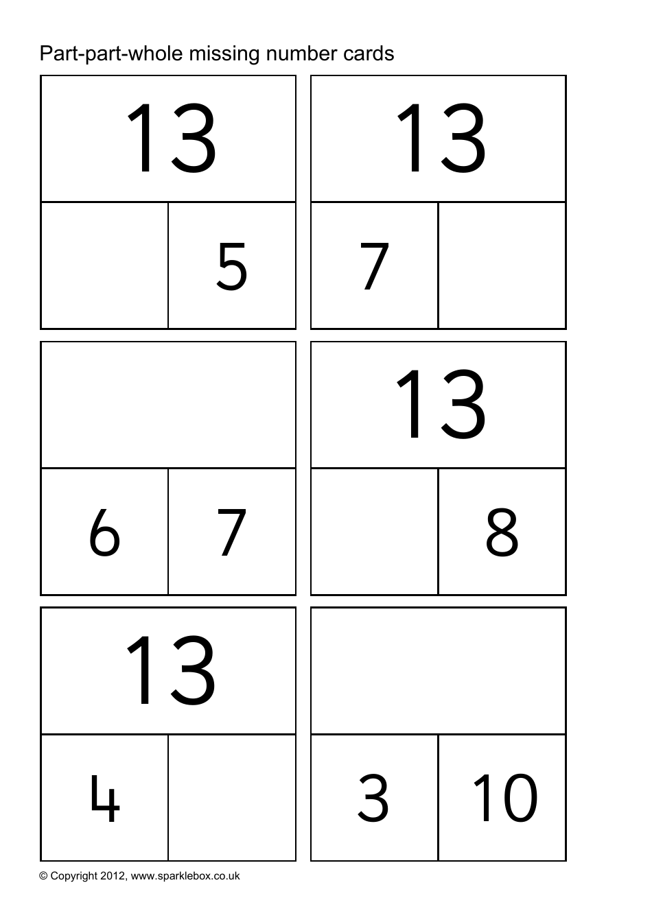 Part-Part-Whole Missing Number Cards, Page 17