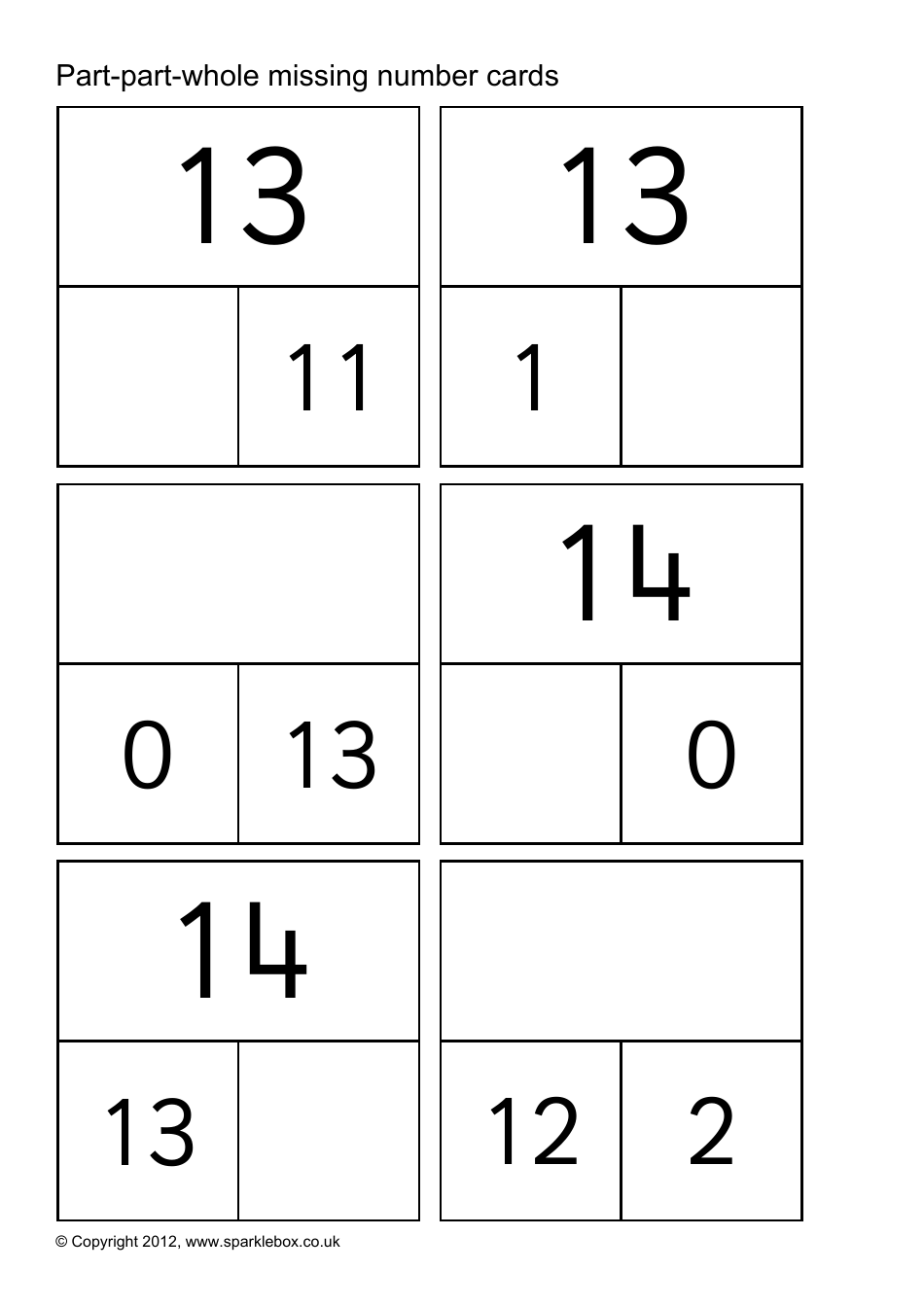 Part-Part-Whole Missing Number Cards, Page 18