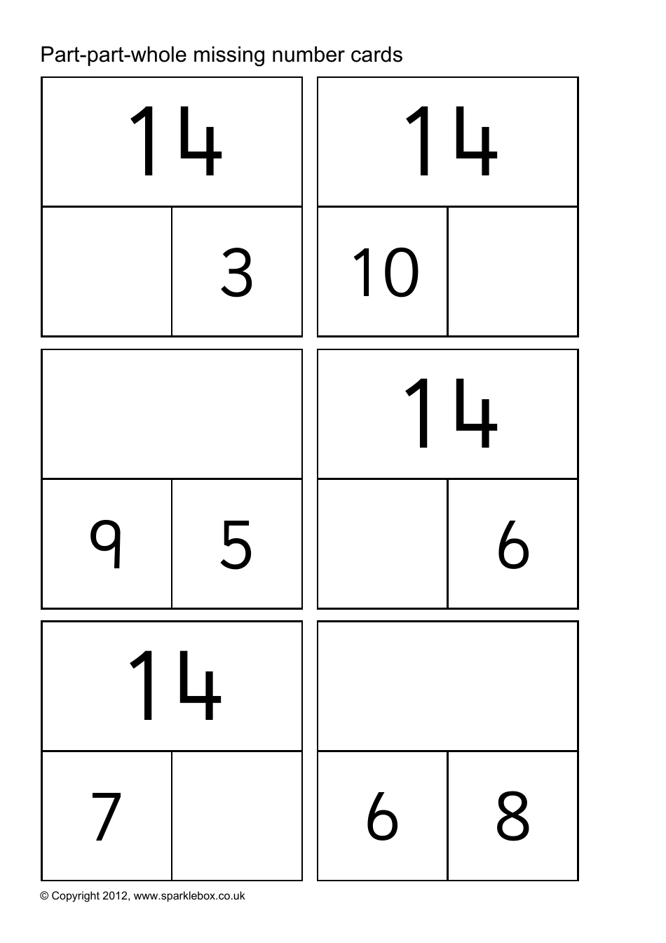 Part-Part-Whole Missing Number Cards, Page 19
