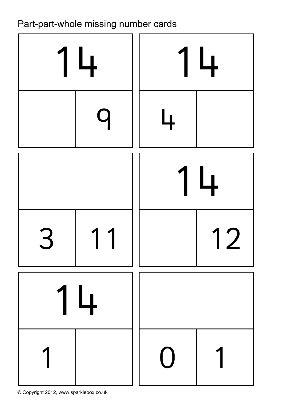 Part-Part-Whole Missing Number Cards, Page 20