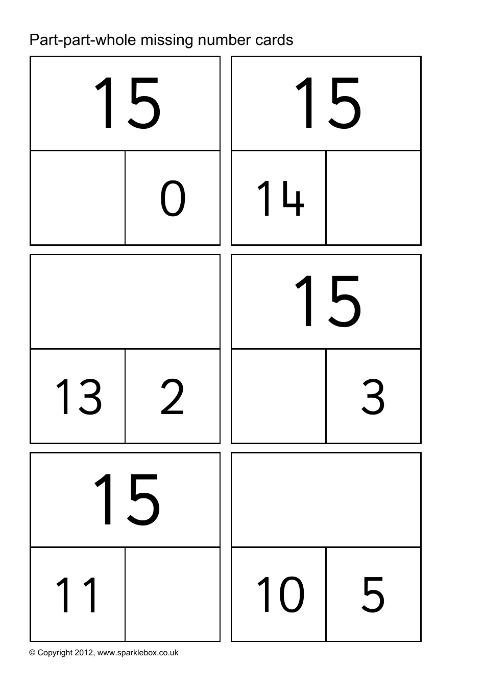 Part-Part-Whole Missing Number Cards, Page 21