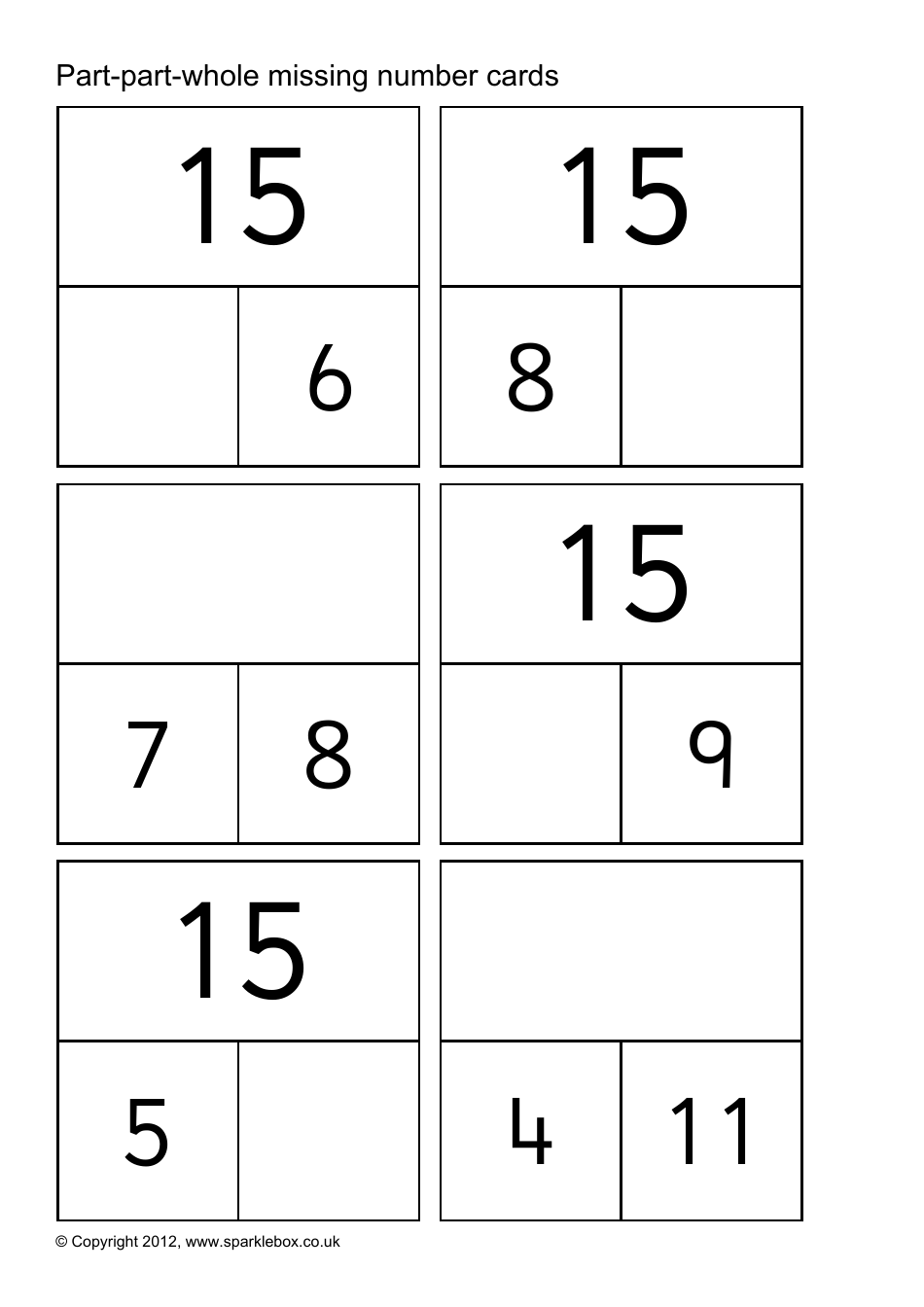 Part-Part-Whole Missing Number Cards, Page 22