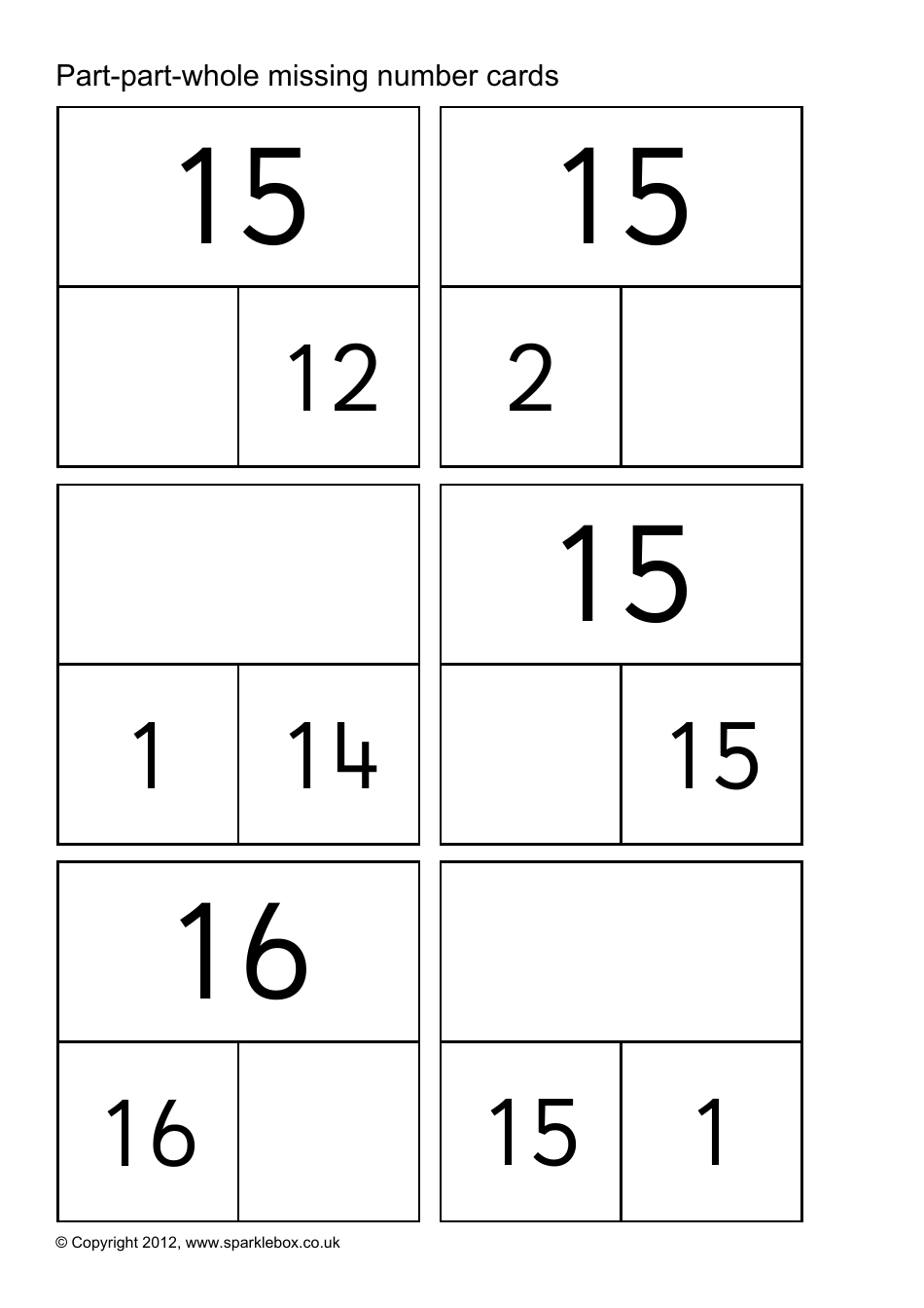 Part-Part-Whole Missing Number Cards, Page 23