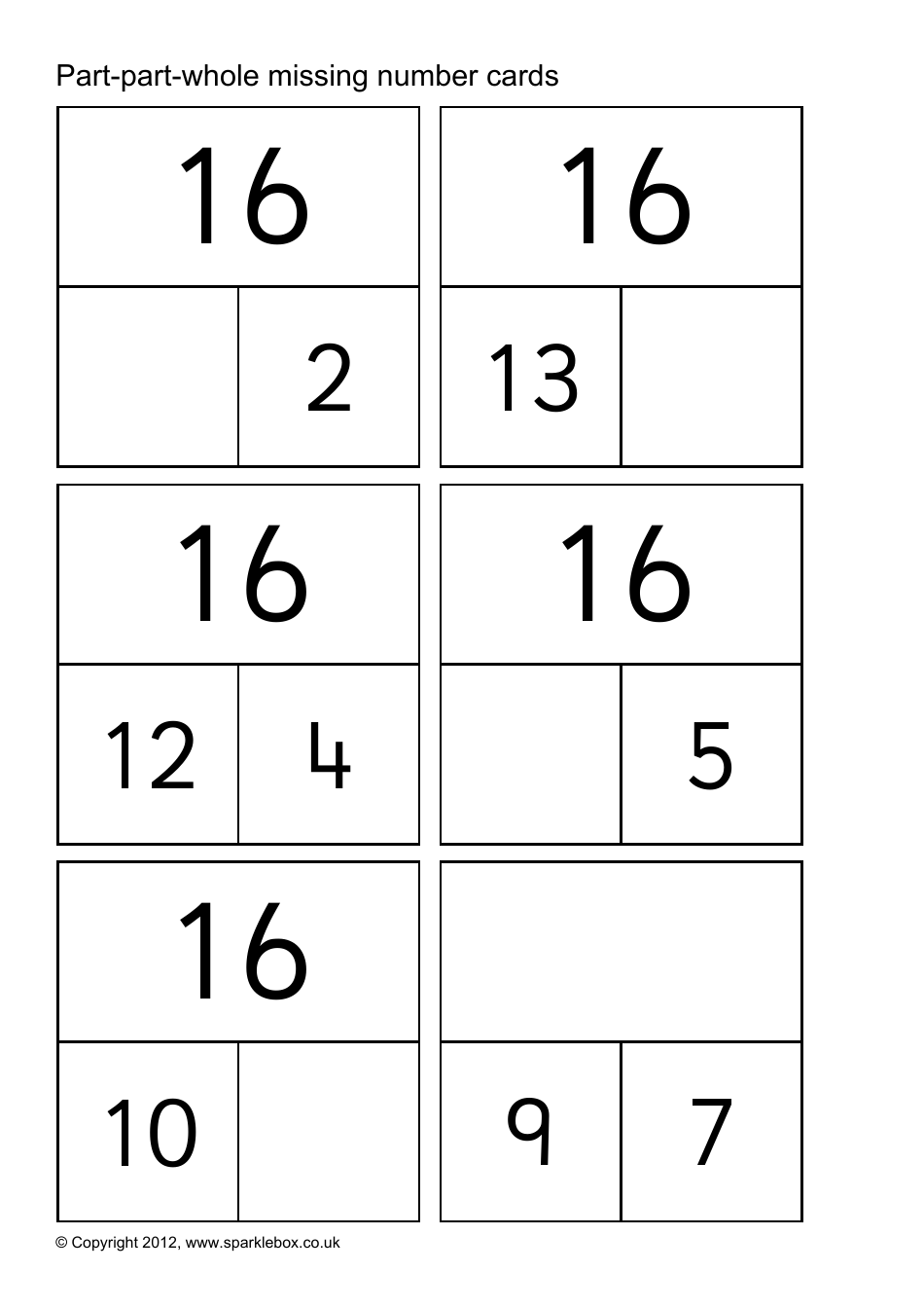 Part-Part-Whole Missing Number Cards, Page 24