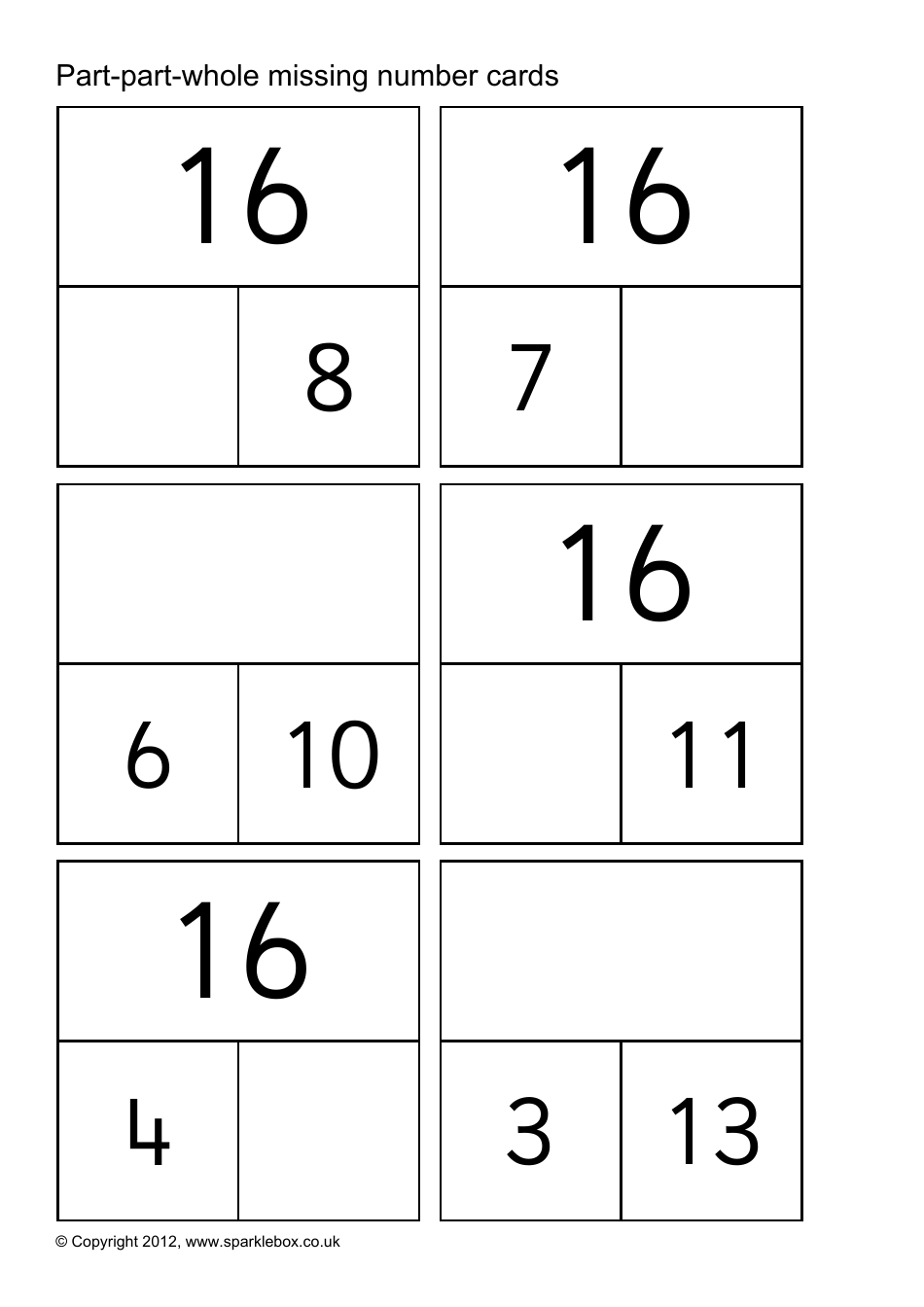 Part-Part-Whole Missing Number Cards, Page 25