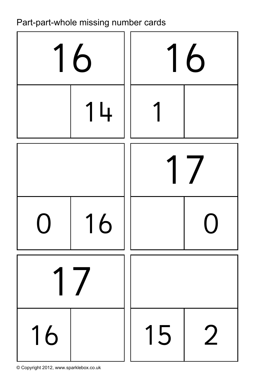 Part-Part-Whole Missing Number Cards, Page 26