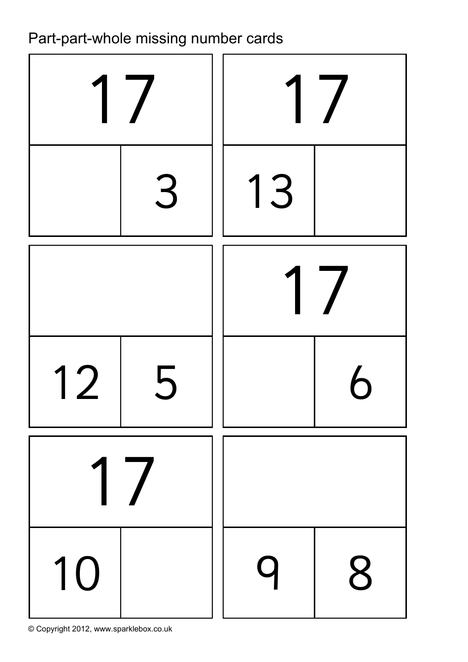 Part-Part-Whole Missing Number Cards, Page 27