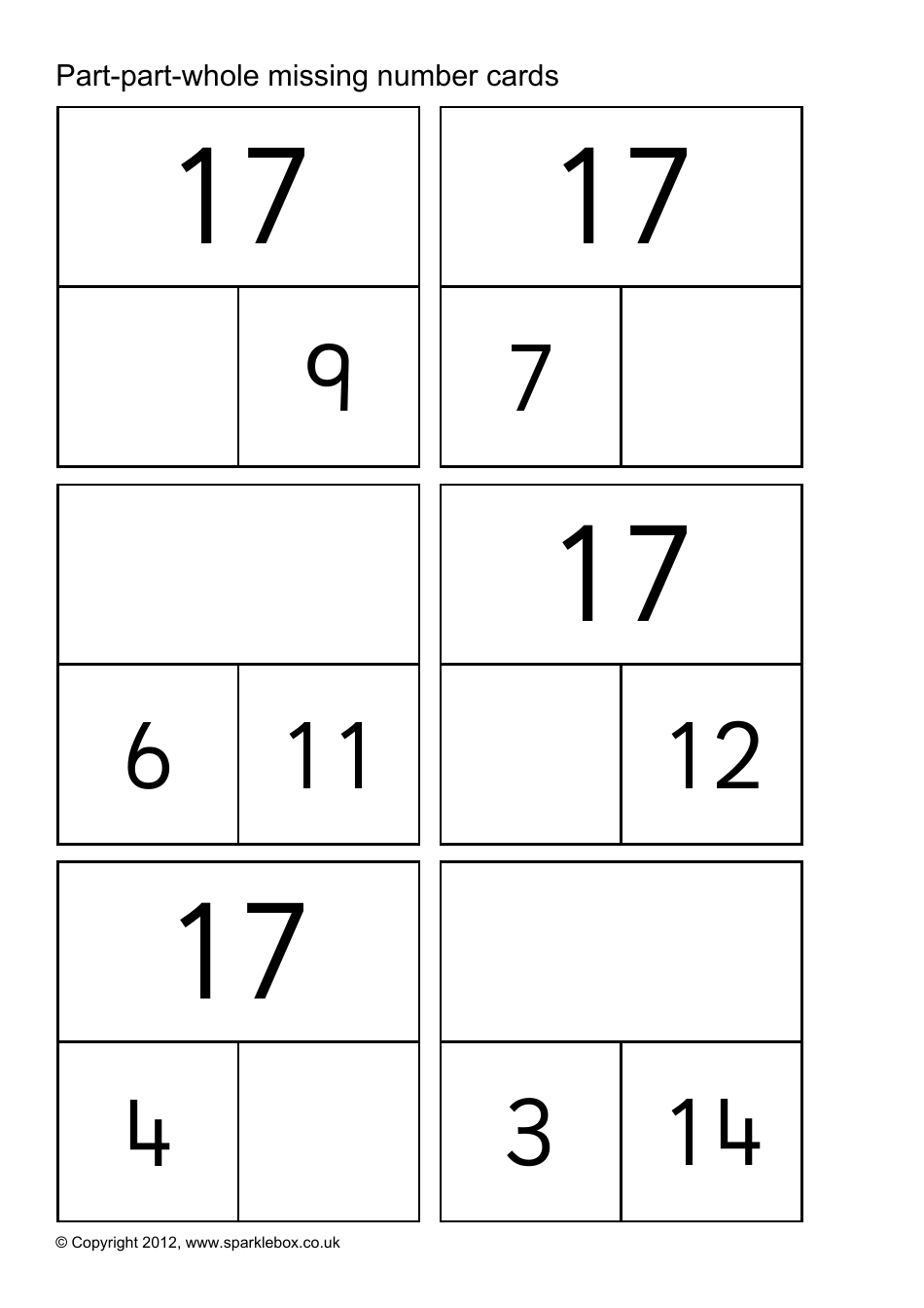 Part-Part-Whole Missing Number Cards, Page 28