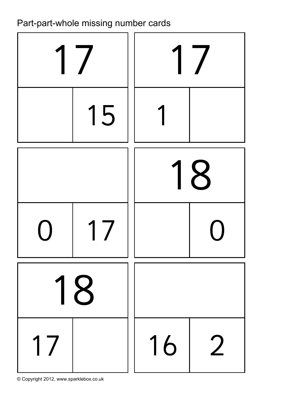 Part-Part-Whole Missing Number Cards, Page 29