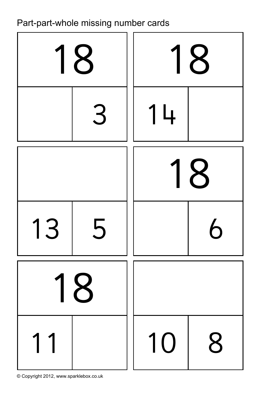 Part-Part-Whole Missing Number Cards, Page 30
