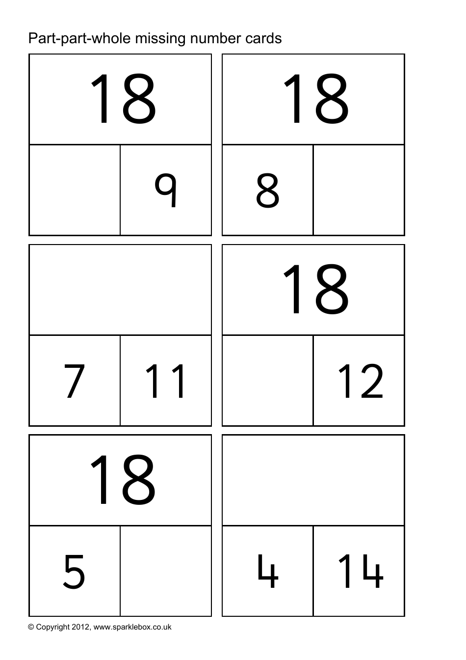 Part-Part-Whole Missing Number Cards, Page 31