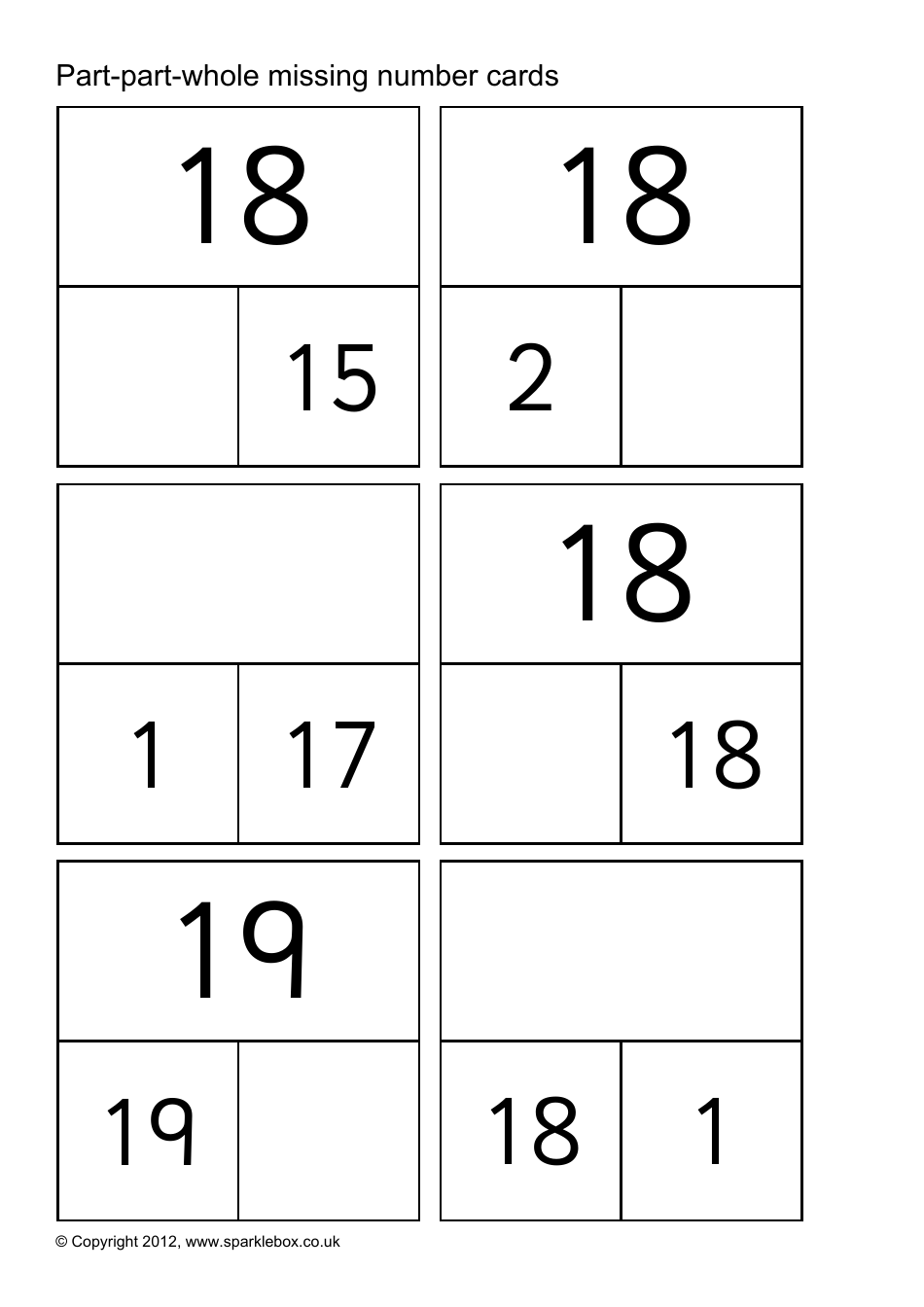 Part-Part-Whole Missing Number Cards, Page 32